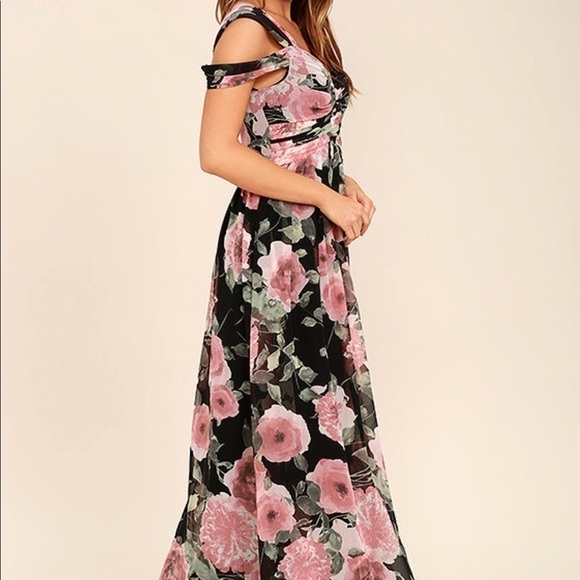 Lulus Give Me Amore Black and Pink Floral Print Maxi Dress, New With Tags - Picture 10 of 12
